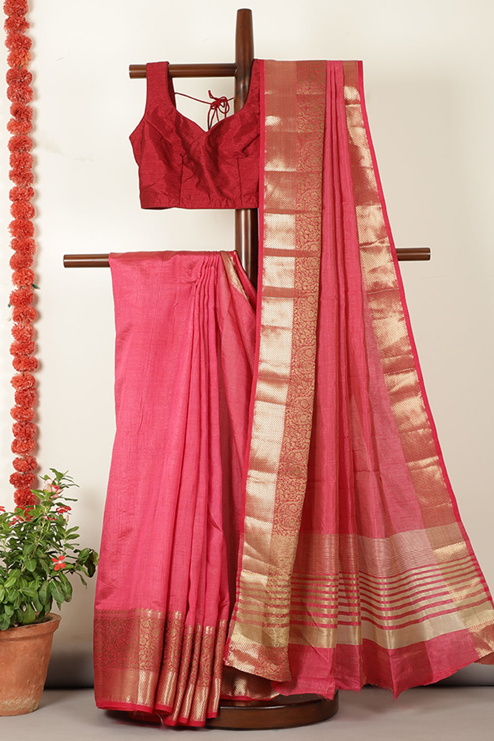 Pastel Red Woven Cotton Silk Saree