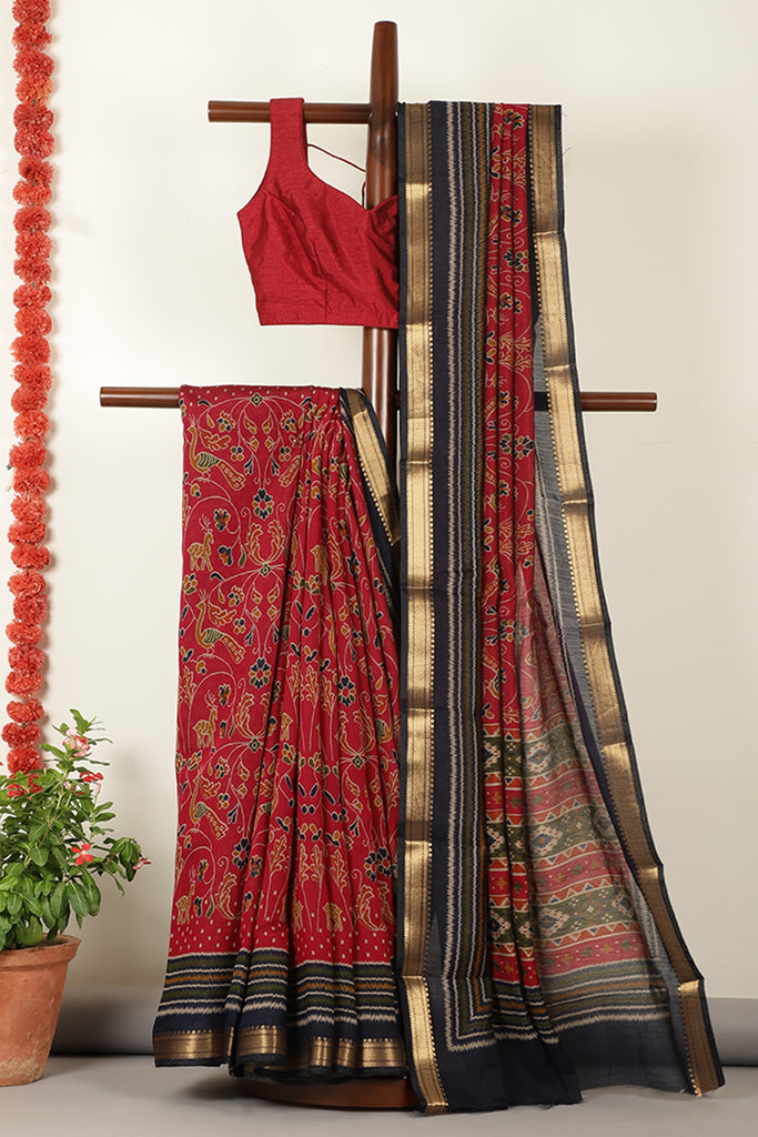 Burgundy Kalamkari Printed Cotton Saree