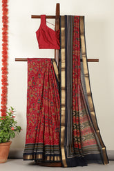 Burgundy Kalamkari Printed Cotton Saree