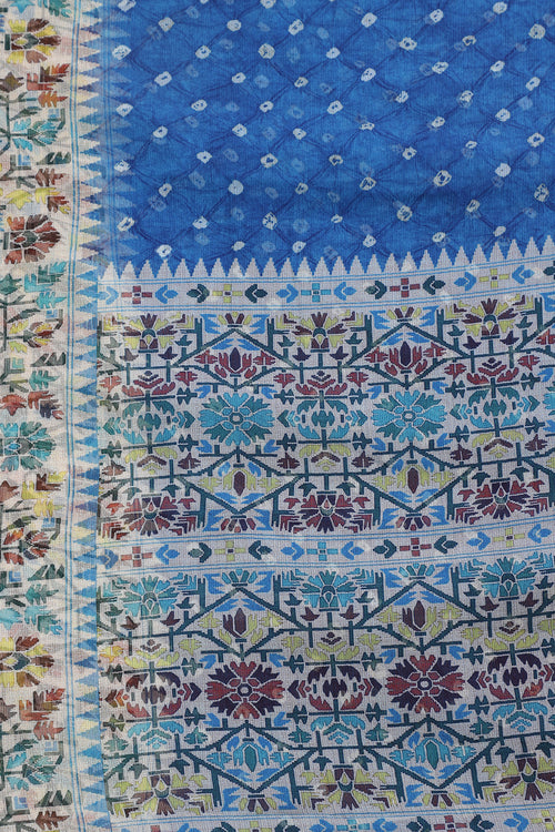 Blue Chiffon Bandhani Printed Saree