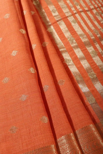 Orange Cotton Silk Zari Woven Saree