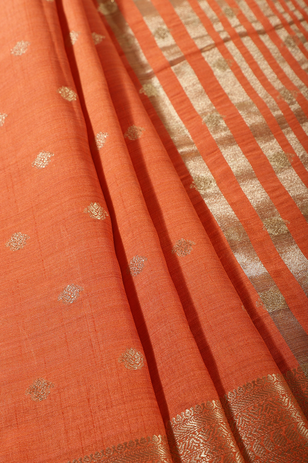 Orange Cotton Silk Zari Woven Saree