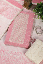 Pink Colour Cotton Printed & Resham Neck Embroidered Unstitched Suit