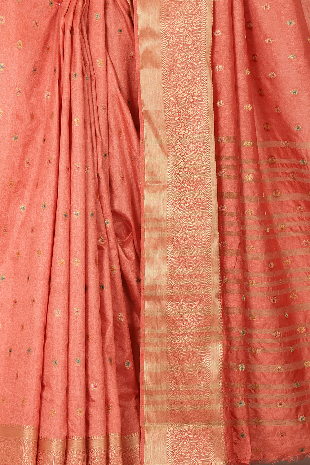 Peach Cotton Zari & Resham Woven Saree