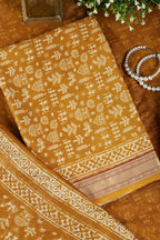 Mustard Warli Print Cotton Unstitched Suit Material