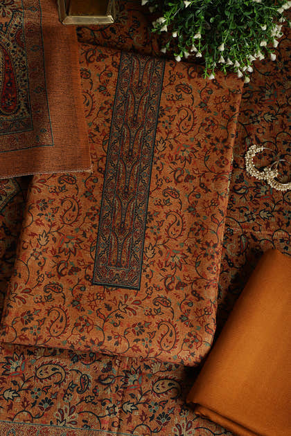 Mustard Pashmina Digital Printed Unstitched Suit Fabric