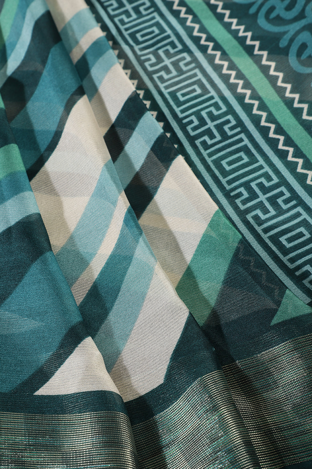 Bottle Green Color Chiffon Printed Saree
