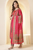 Fushia Pink Color Printed Silk Embroidered Suit Set