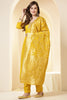 Mustard Color Silk Neck Embroidered Suit Set