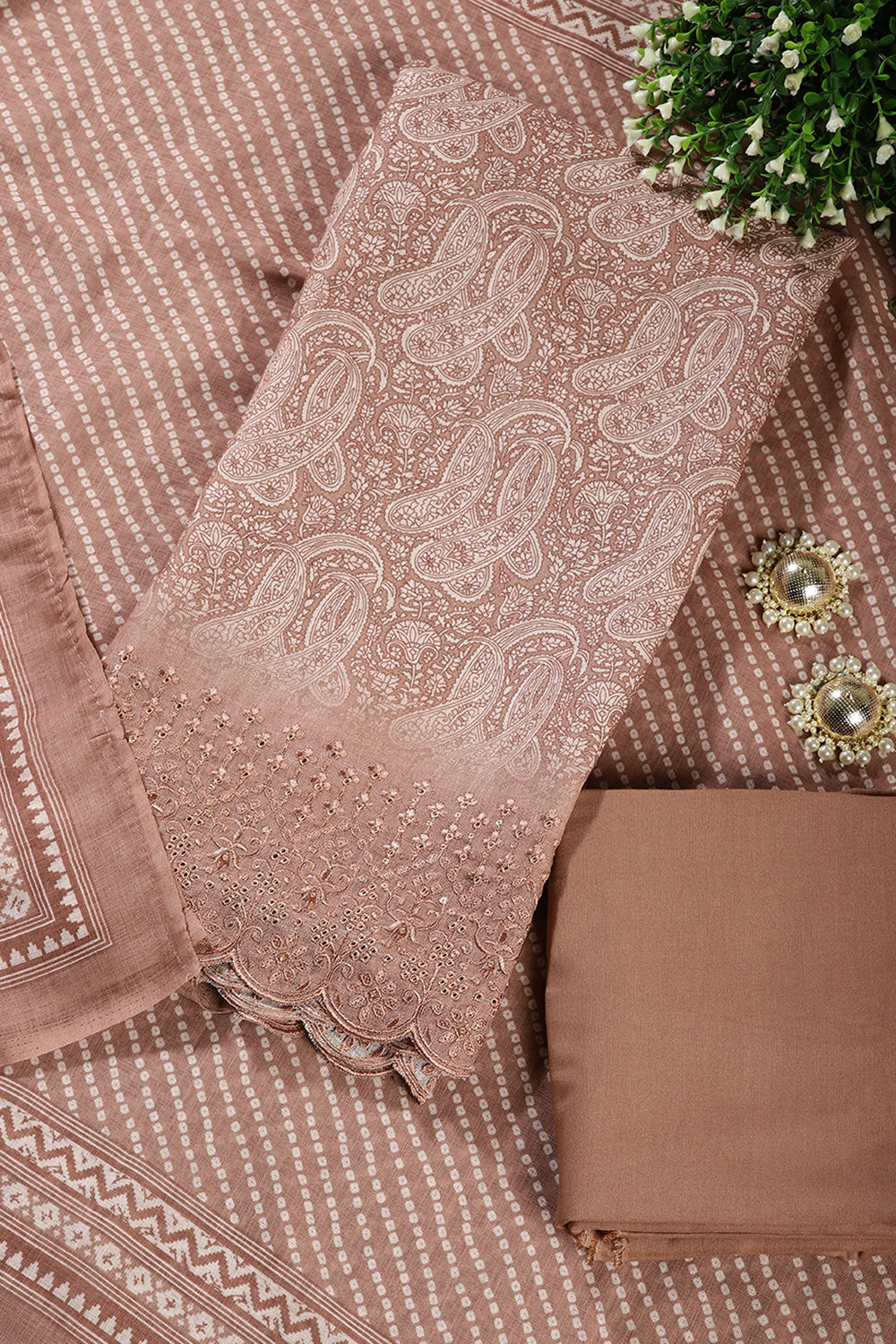 Peach Color Chanderi Cotton Floral Printed Unstitched Suit Material