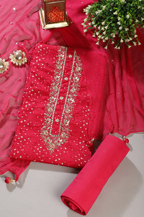 Cardinal Cotton Neck Zardozi Embroidered & Shibori Printed Unstitched Suit Fabric