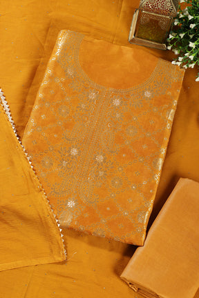 Mustard Silk Banarsi Zari Woven Unstitched Suit Fabric