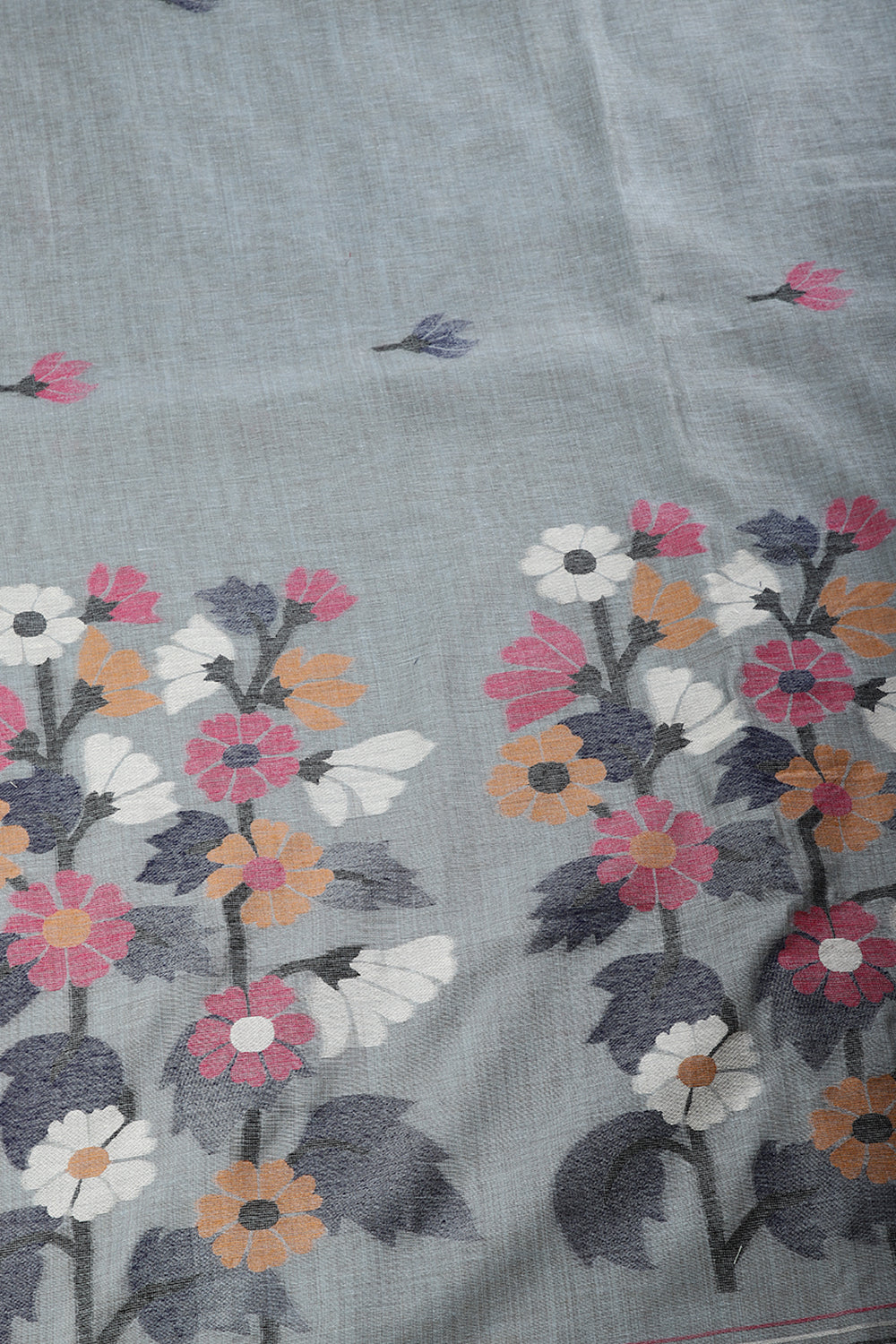 Grey Color Chanderi Cotton Resham Woven Saree