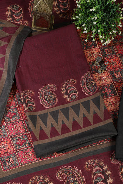 Wine Spun Printed Unstitched Suit