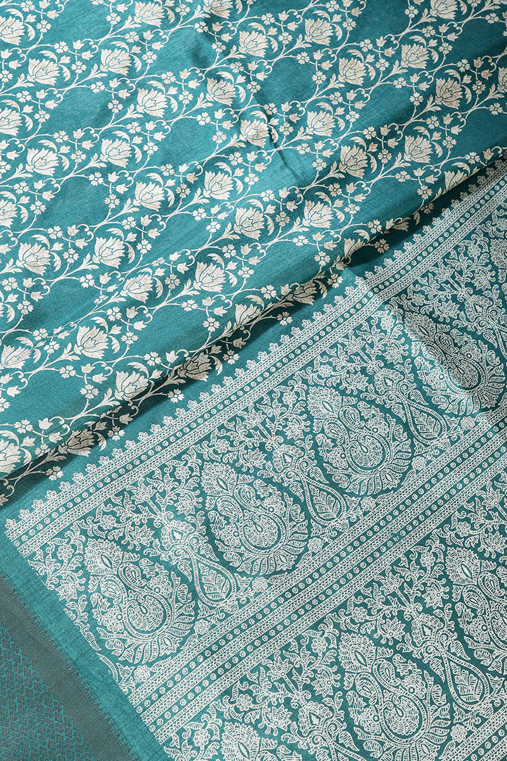 Rama Color Cotton Silk Block Printed Sar
