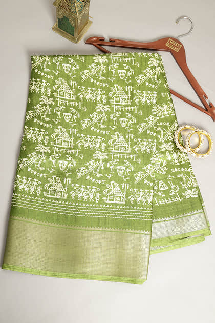 Dirty Green Color Cotton Silk Printed Saree