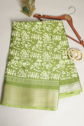 Dirty Green Color Cotton Silk Printed Saree
