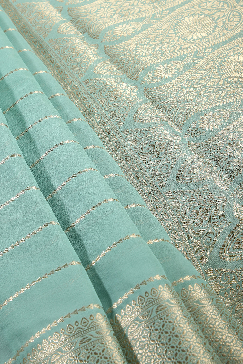 Turquoise Color Georgette Saree with Zari Pinstripes