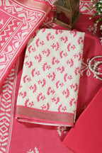 Dark Pink Floral Block Print Cotton Unstitched Suit Fabric