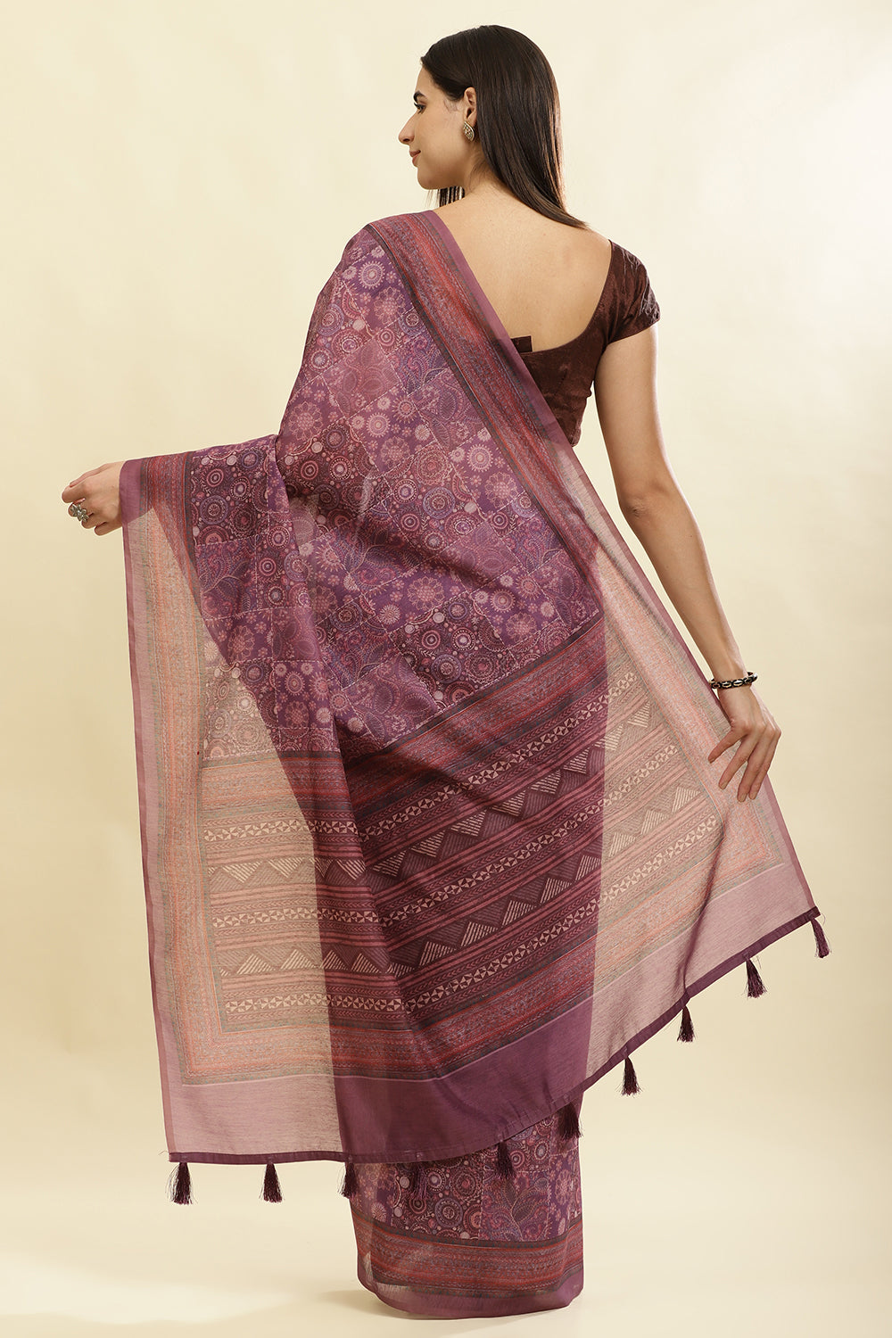 Dusky Purple Cotton Silk Printed Saree