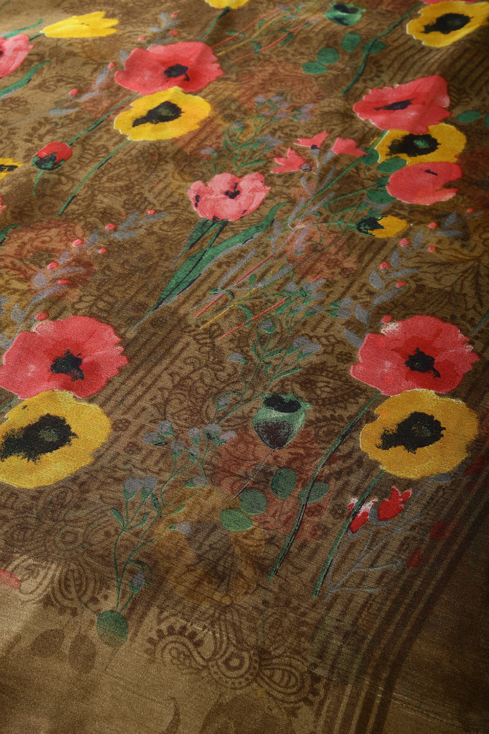 Light Brown Color Floral Printed Chiffon Saree