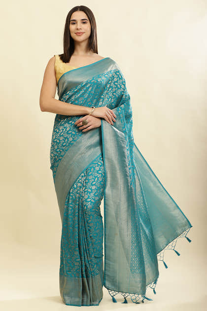 Eastern Blue Lightweight Banarasi Silk Weaving Saree