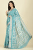 Turqouise Cotton Silk Printed And Zari Woven Saree