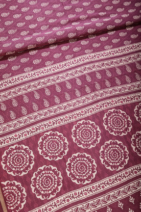 Light Plum Color Cotton Hand-Block Style Printed Saree