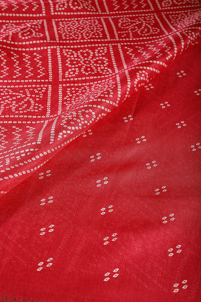 Coral Color Block Printed Cotton Silk Saree