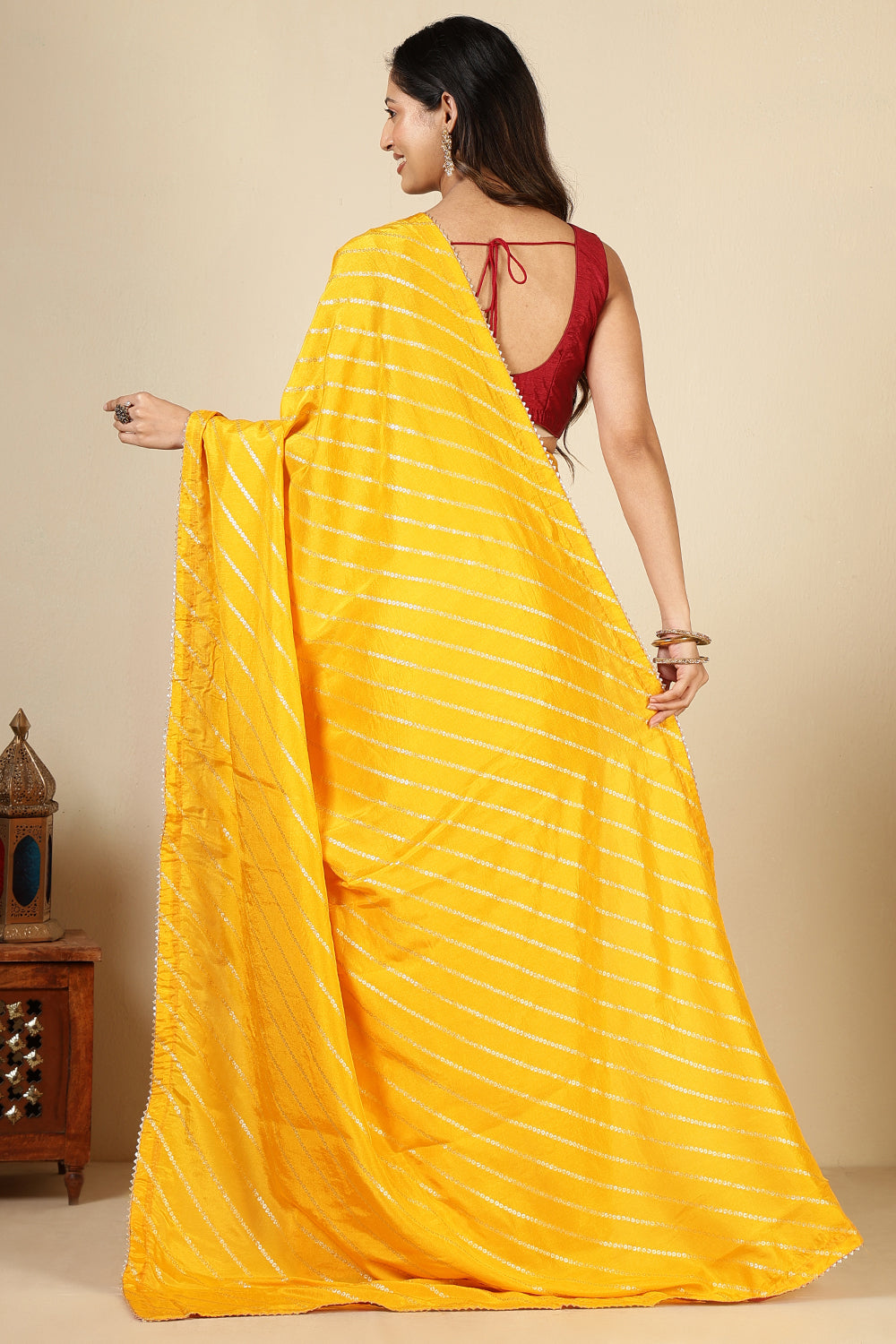 Mustard Modal Silk Saree with Zari Pinstripes