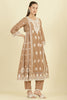 Light Brown Cotton Resham Floral Embroidered Anarkali Suit Set