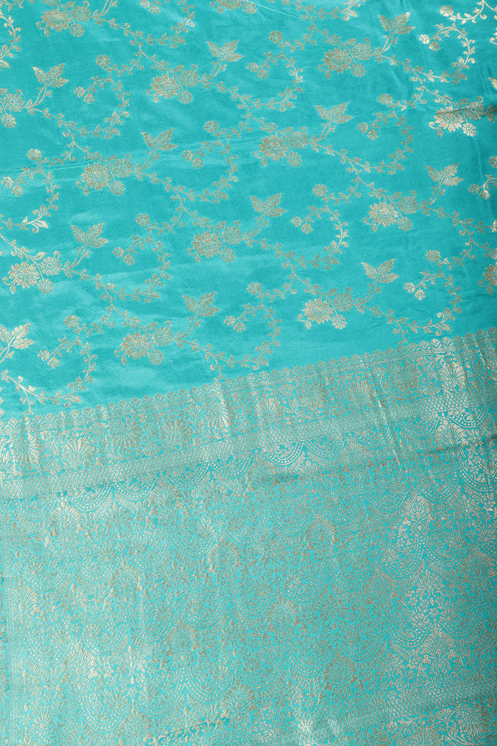 Turquoise Banarasi Silk Zari Floral Zaal Woven Saree