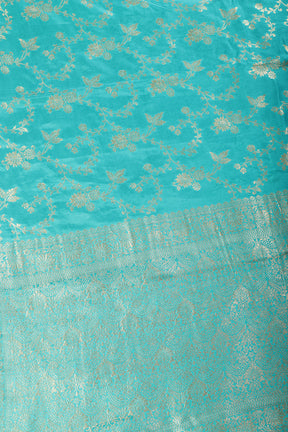 Turquoise Banarasi Silk Zari Floral Zaal Woven Saree