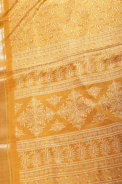 Mustard Colour Printed & Woven Cotton Silk Saree