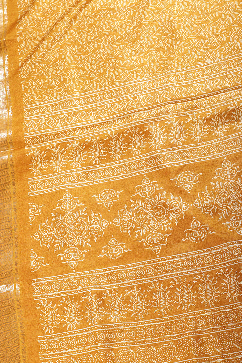 Mustard Colour Printed & Woven Cotton Silk Saree