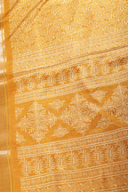 Mustard Colour Printed & Woven Cotton Silk Saree