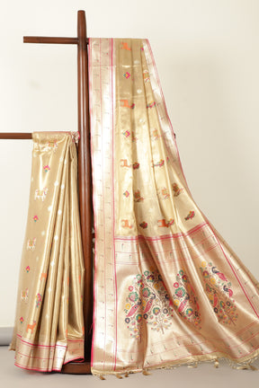 Gold  Tissue Silk  Pathani Work Saree