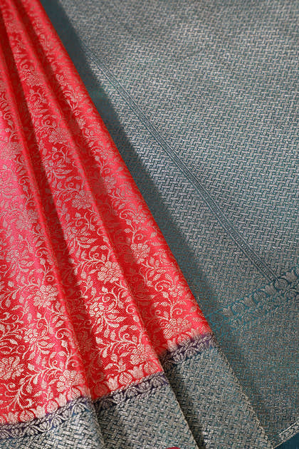 Red Floral Zari Woven Sarees