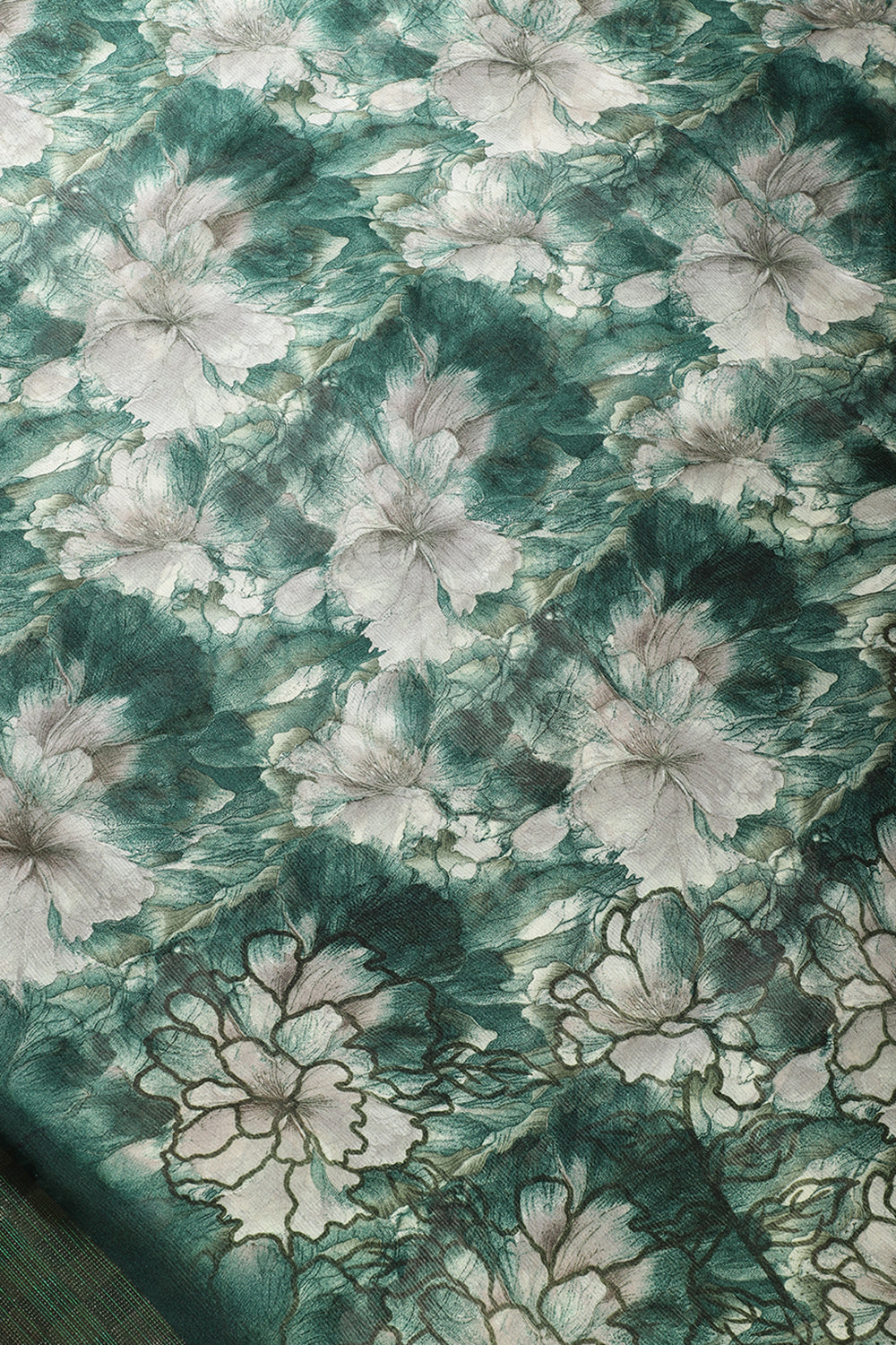 Bottle Green Color Chiffon Floral Printed Saree