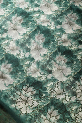 Bottle Green Color Chiffon Floral Printed Saree