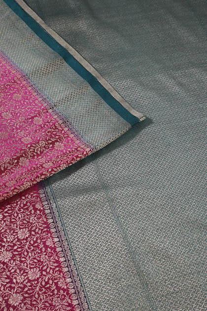 Wine & Green Floral Zari Woven Sarees