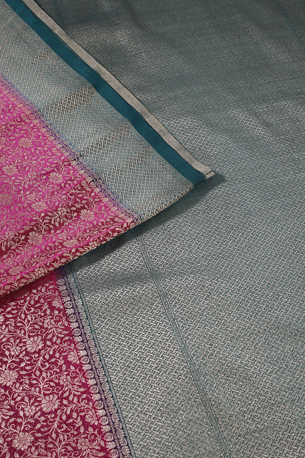 Wine & Green Floral Zari Woven Sarees