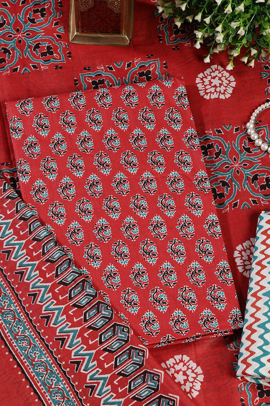 Light Maroon Poplin Cotton Printed Unstitched Suit Material