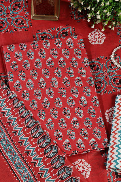 Light Maroon Poplin Cotton Printed Unstitched Suit Material