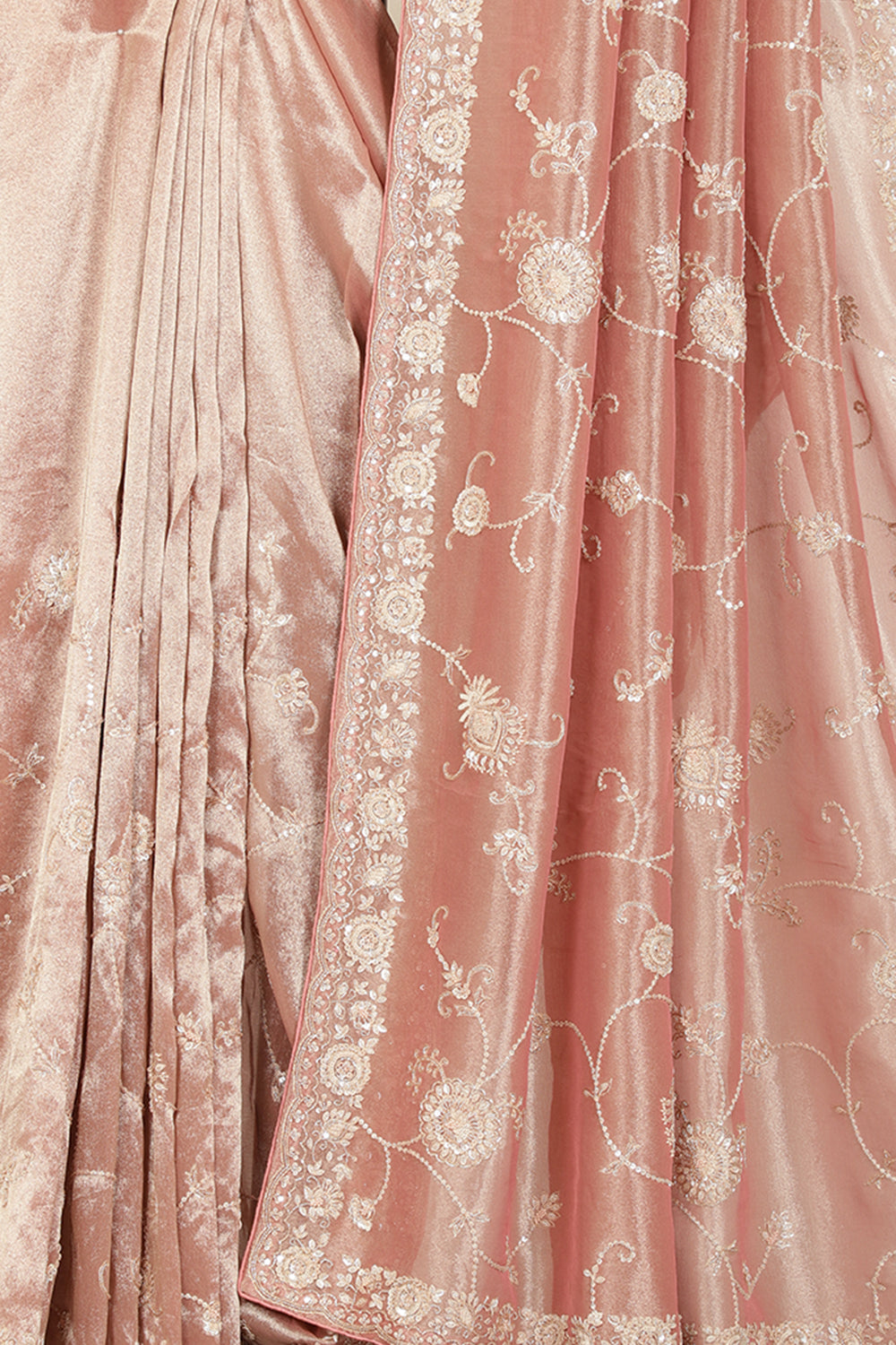 Pink Color Pure Tissue Silk Saree with Pearl and Zardozi Handwork