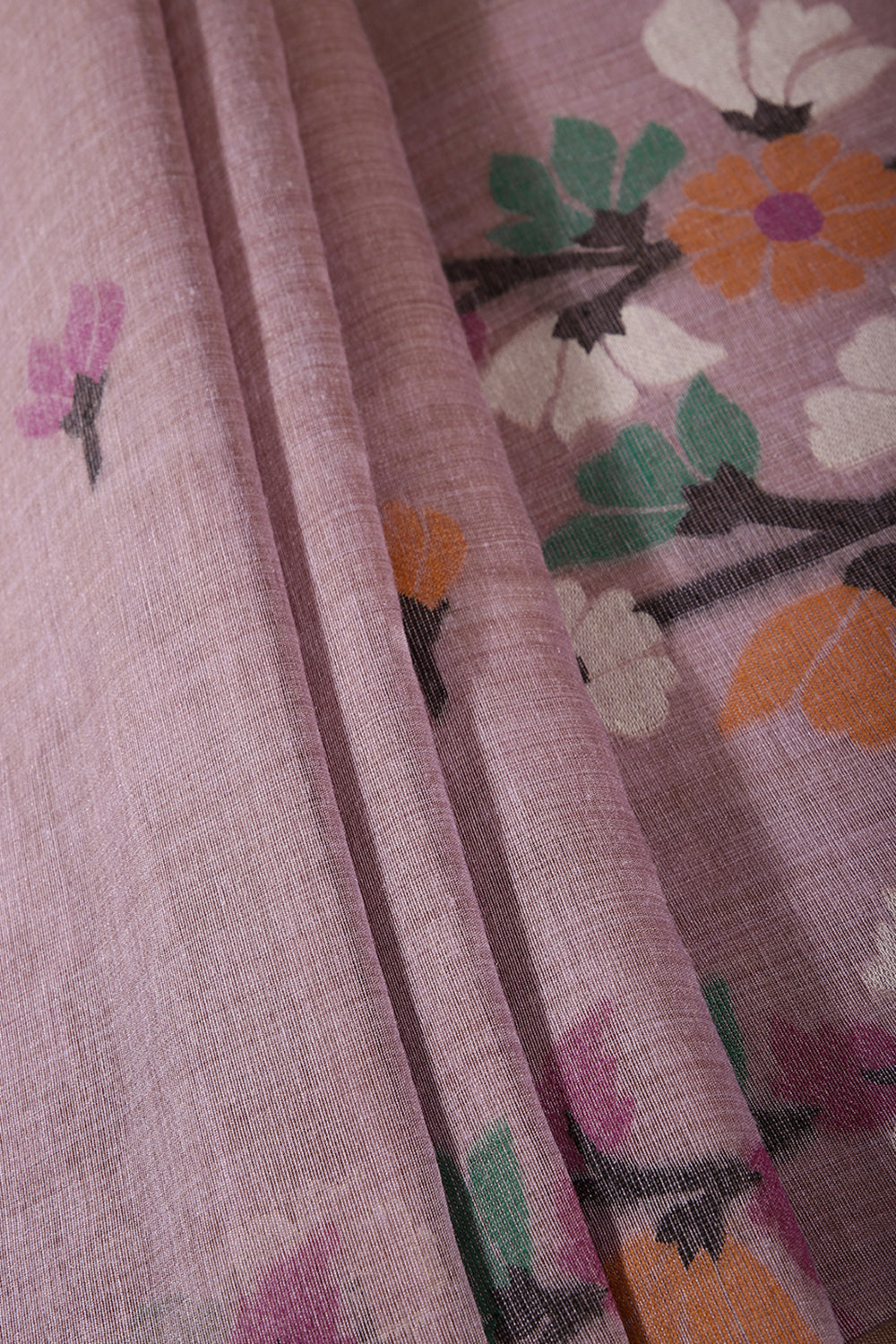 Lavender Color Chanderi Cotton Resham Woven Saree