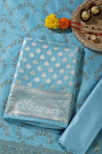 Light Blue Silk Zari Woven Unstitched Suit Fabric