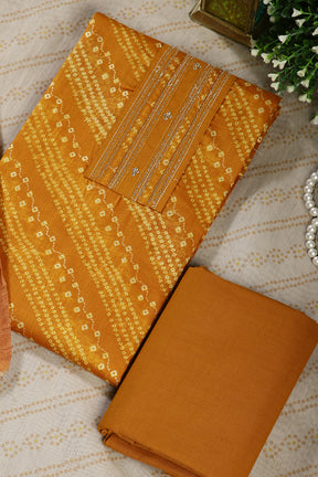 Mustard Color Cotton Bandhani printed Unstitched Suit Fabric