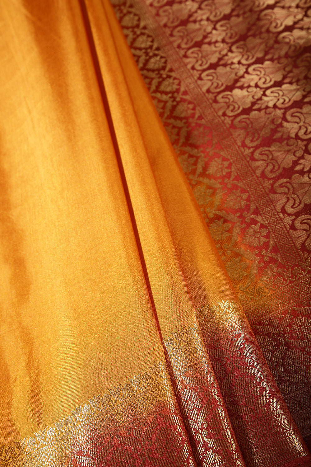 Mustard & Maroon Ombré  Silk Zari Woven Saree