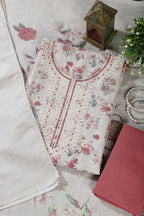 Cream & Light Maroon Chanderi Cotton Floral Printed And Embroidered Unstitched Suit